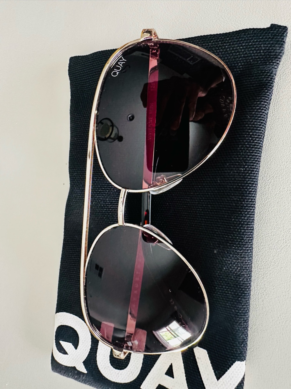 Quay Australia Silver Frame Black Lens Aviator Sunglasses